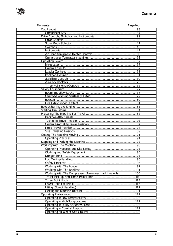 JCB 2CX Tier 3 Engine Backhoe Loader Operator Manual PDF