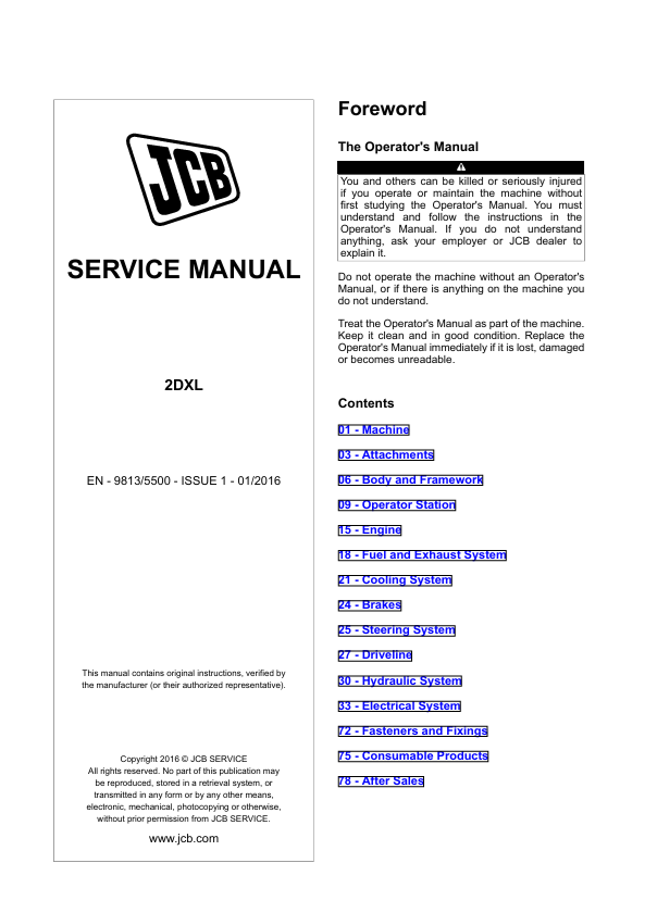 JCB 2DXL Service Manual PDF Download
