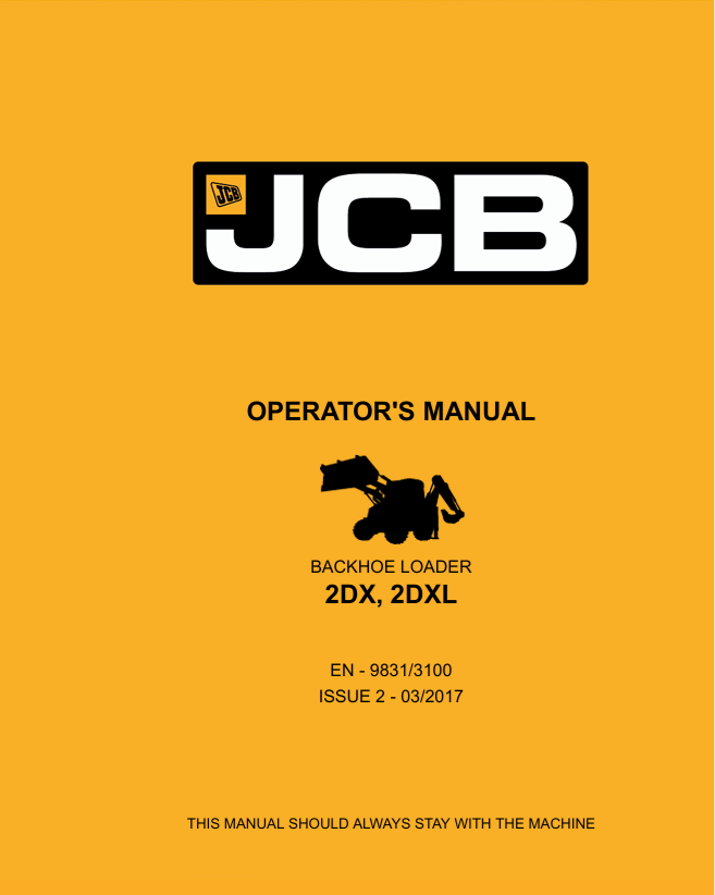 JCB 2DX, 2DXL Backhoe Loader Operator Manual PDF