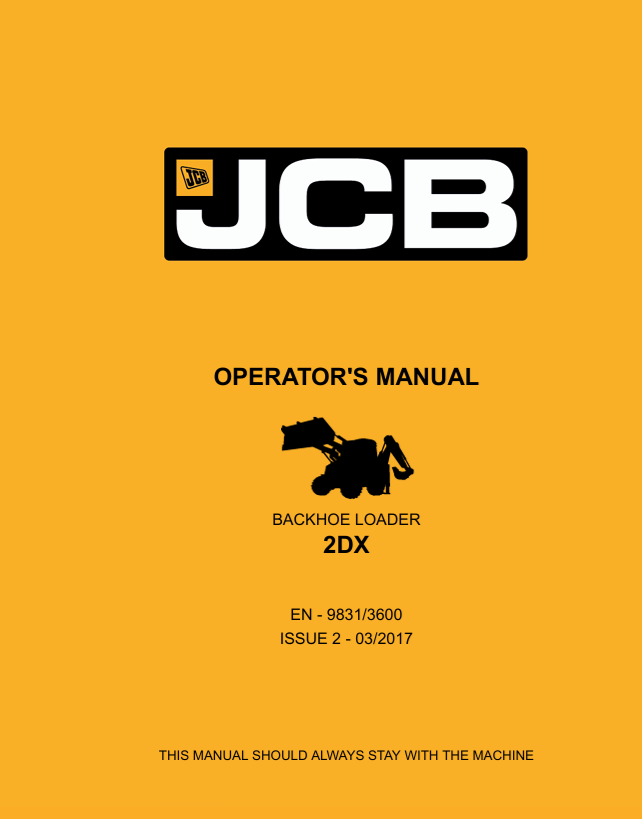 JCB 2DX Backhoe Loader Operator Manual PDF