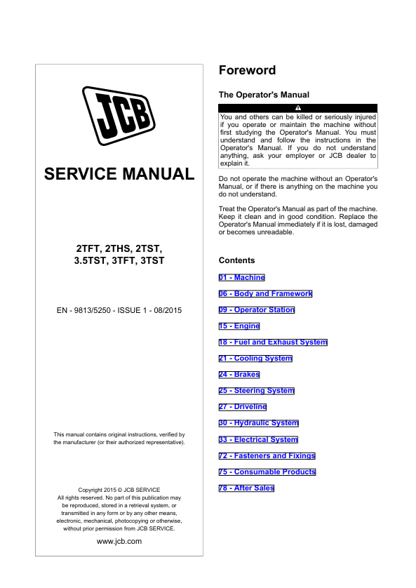 JCB 2TFT, 2THS, 2TST, 3.5TST, 3TFT, 3TST Service Manual PDF