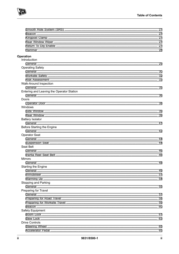 JCB 3CXG Backhoe Loader Manual PDF