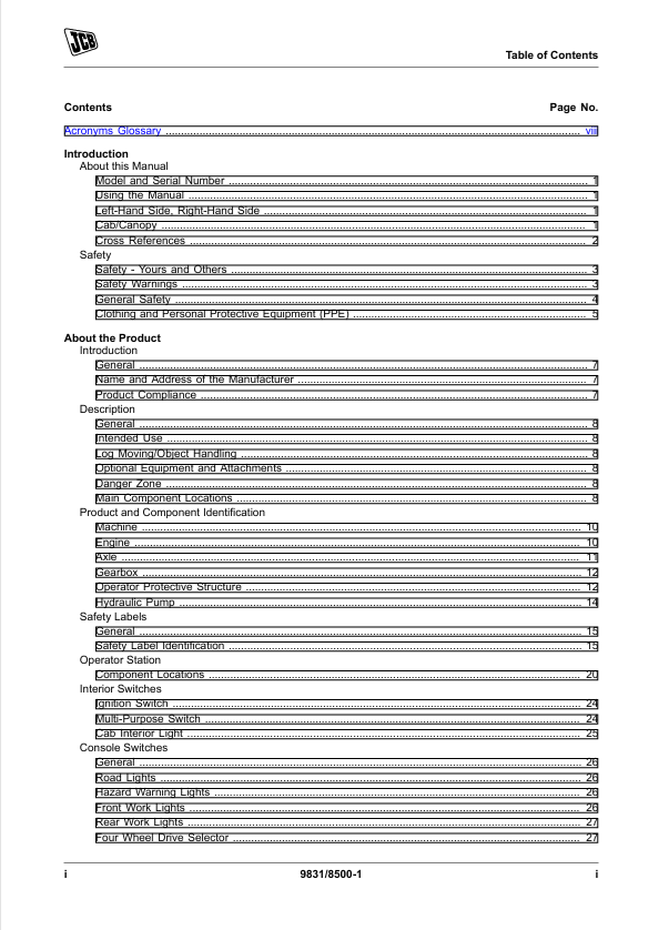 JCB 3CXG Backhoe Loader Operator & Service Manual PDF