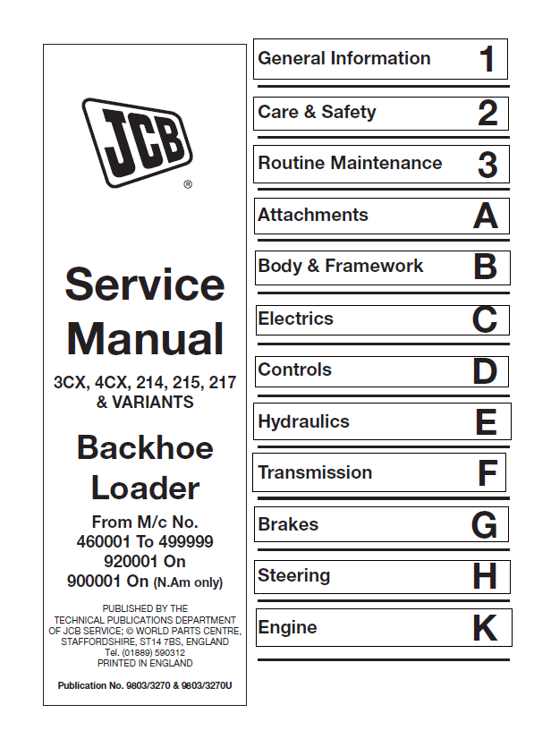 JCB 3CX, 4CX, 214, 215, 217 & Variants Backhoe Loader Service Manual (PDF)