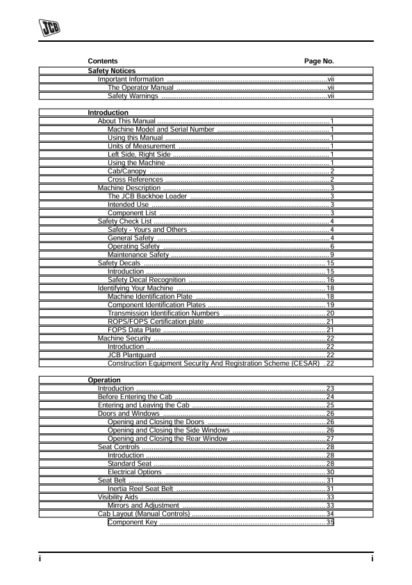 JCB 3CX/4CX Backhoe Loader Easy Controls Operator Manual PDF