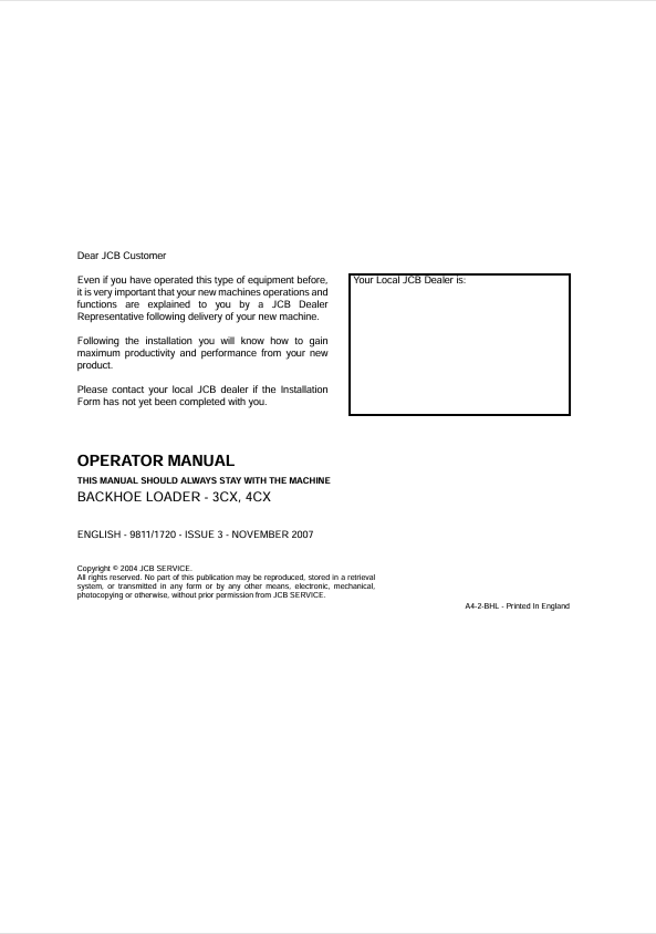 JCB 3CX 4CX Backhoe Loader Operator PDF