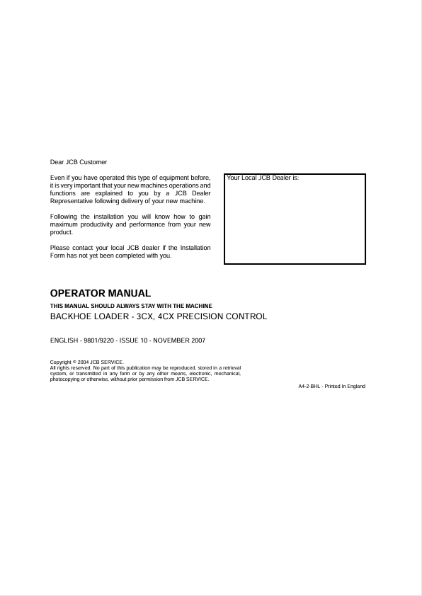 JCB 3CX 4CX Precision Control Operator Manual PDF