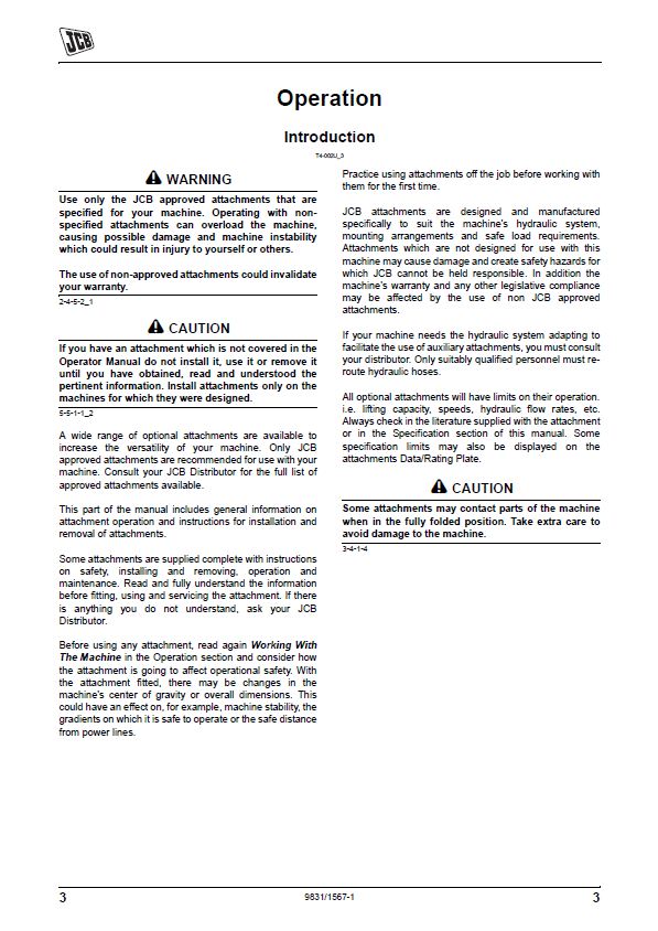 JCB 3CX and 4CX Bi-Directional Special Maintenance & Operator Manual
