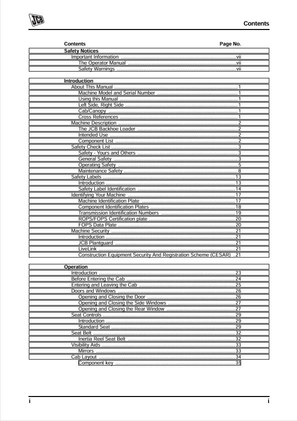 JCB 3C Backhoe Loader Operating Manual PDF