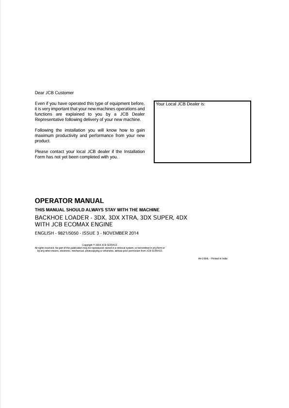 JCB 3DX 3DX Xtra 3DX Super 4DX Operator Manual PDF