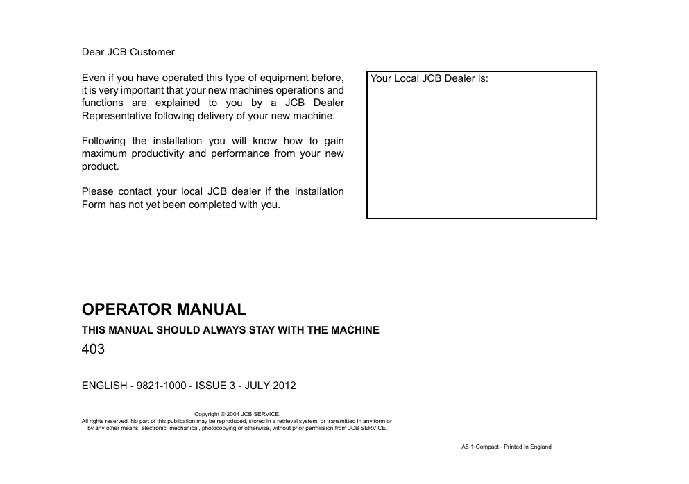 JCB 403 Operator Manual PDF