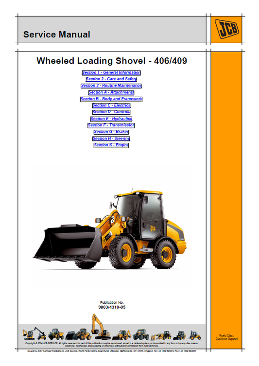 JCB 406 & 409 Wheeled Loading Shovel Service & Maintenance Guide