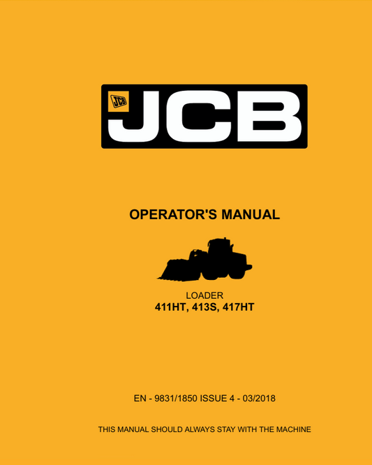 JCB 411HT, 413S, 417HT Loader Operator Manual PDF
