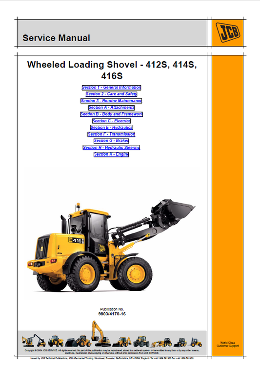 JCB 412S, 414S, 416S Wheeled Loading Shovel Complete Service Manual