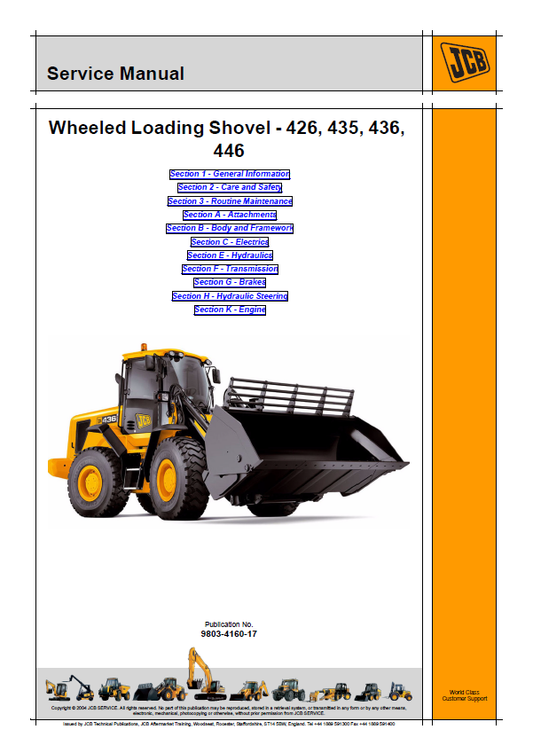 JCB 426, 435, 436, 446 Wheeled Loading Shovel Service & Repair Guide