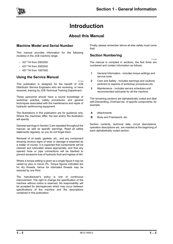 JCB 427 437 457 Maintenance and Service Manual PDF