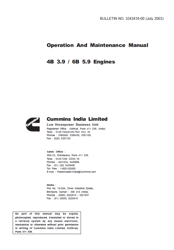 JCB 4B 3.9 & 6B 5.9 Engine Operation & Maintenance Manual