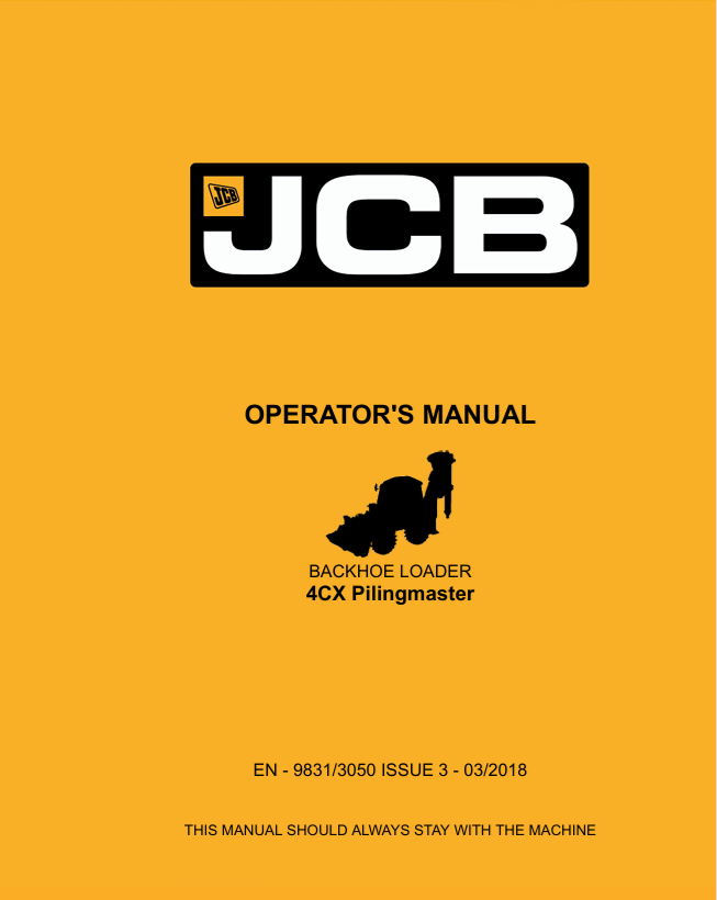 JCB 4CX Pilingmaster Backhoe Loader Operator Manual PDF