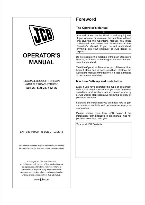 JCB 506-23 509-23 512-26 Loadall Manual PDF Download