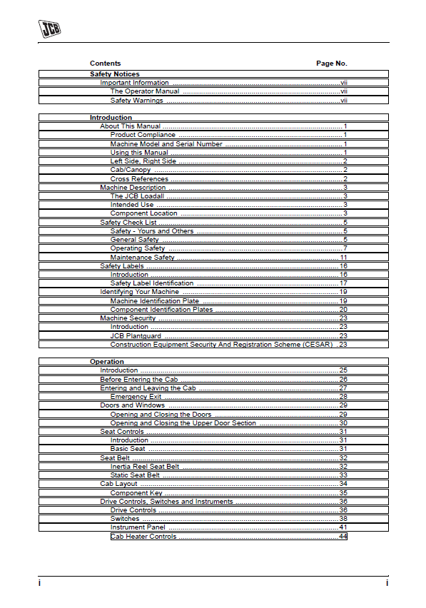 JCB 520-40 Loadall User and Operator Manual PDF
