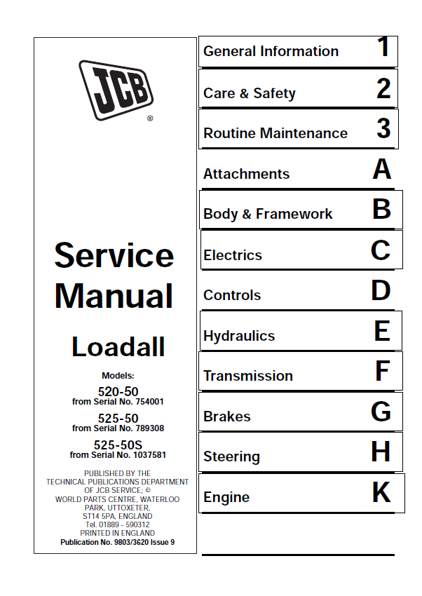 JCB 520-50, 525-50, 525-50S Loadall Service & Workshop Repair Manual (PDF)