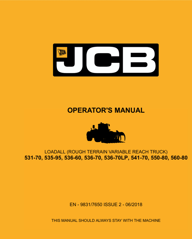 JCB 531-70 to 560-80 Loadall Operator Manual PDF