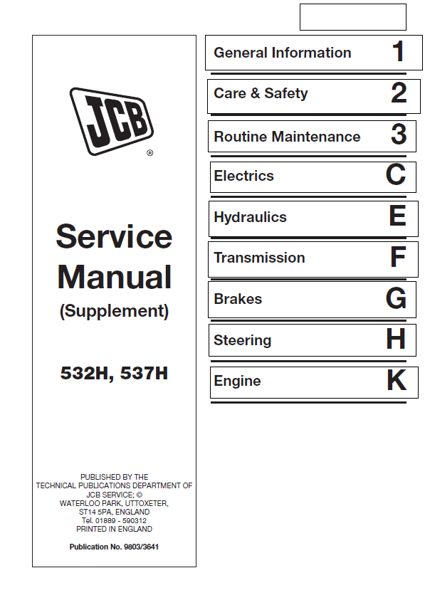 JCB 532H & 537H Telehandler Supplement Service & Repair Manual (PDF)