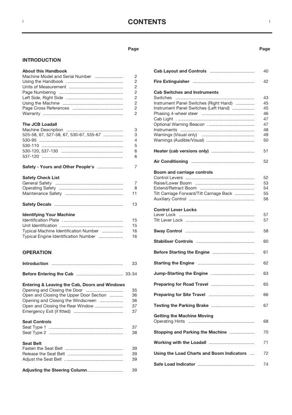 JCB 535-67, 537-120 & 537-130 Operator Manual PDF