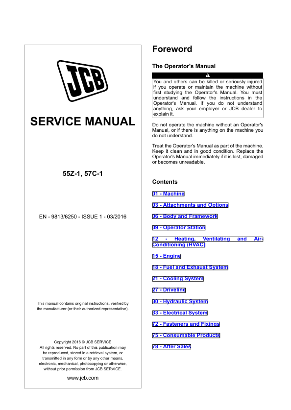 JCB 55Z-1, 57C-1 Service Manual PDF Download
