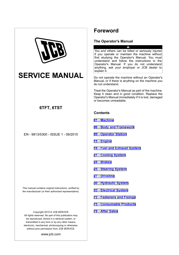 JCB 6TFT, 6TST Dumper Service Manual PDF Download