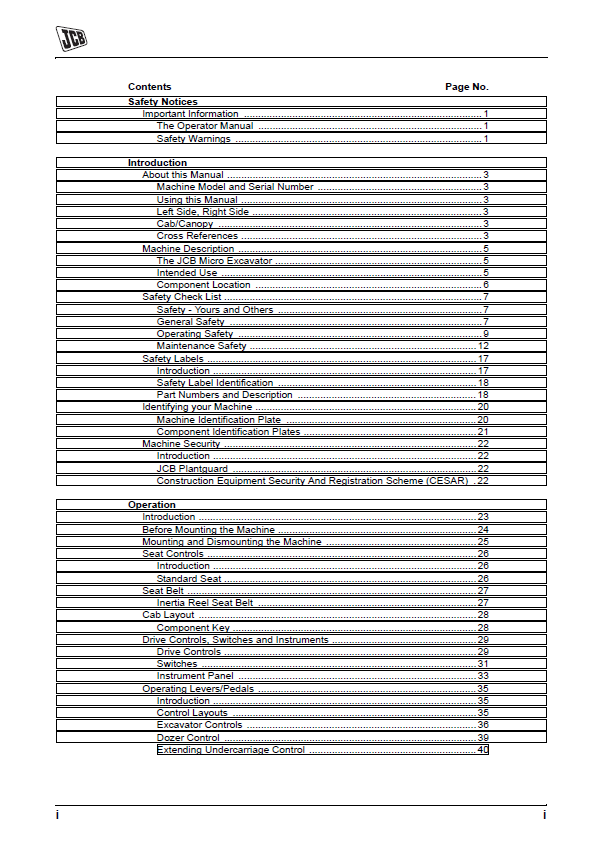 JCB 8008 CTS and 8010 CTS Operator Guide & PDF Manual