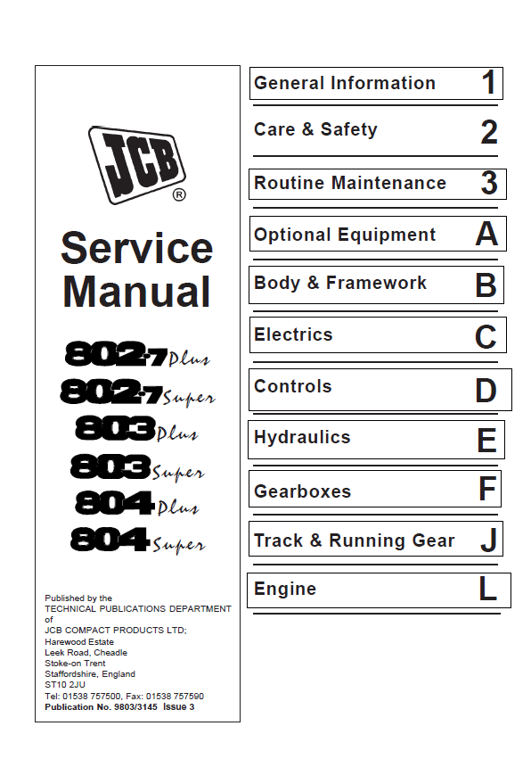 JCB 802.7 803 804 Plus & Super Service Manual PDF Download
