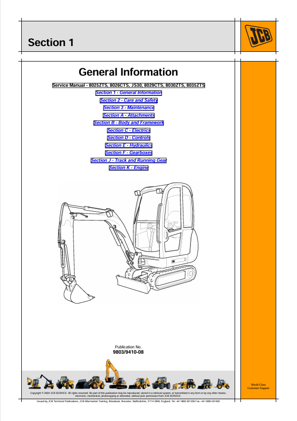 JCB 8025ZTS–8035ZTS Mini Excavator Repair Manual PDF