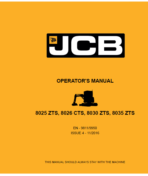 JCB 8025 ZTS, 8026 CTS, 8030 ZTS, 8035 ZTS Operator Manual PDF Download