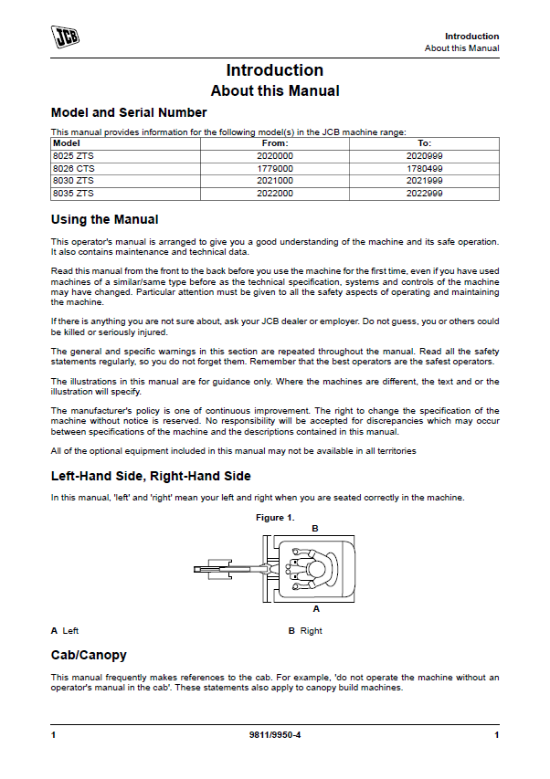 JCB 8025 ZTS / 8026 CTS / 8030 ZTS / 8035 ZTS PDF Operator Guide