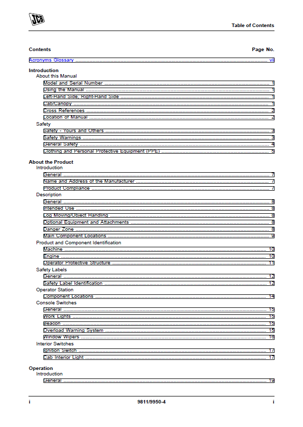 JCB 8025 ZTS to 8035 ZTS Mini Excavator Operator & Maintenance Manual