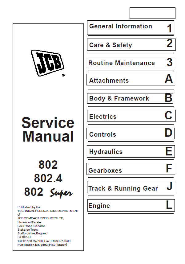 JCB 802, 802.4, 802 Super Service Manual PDF Download
