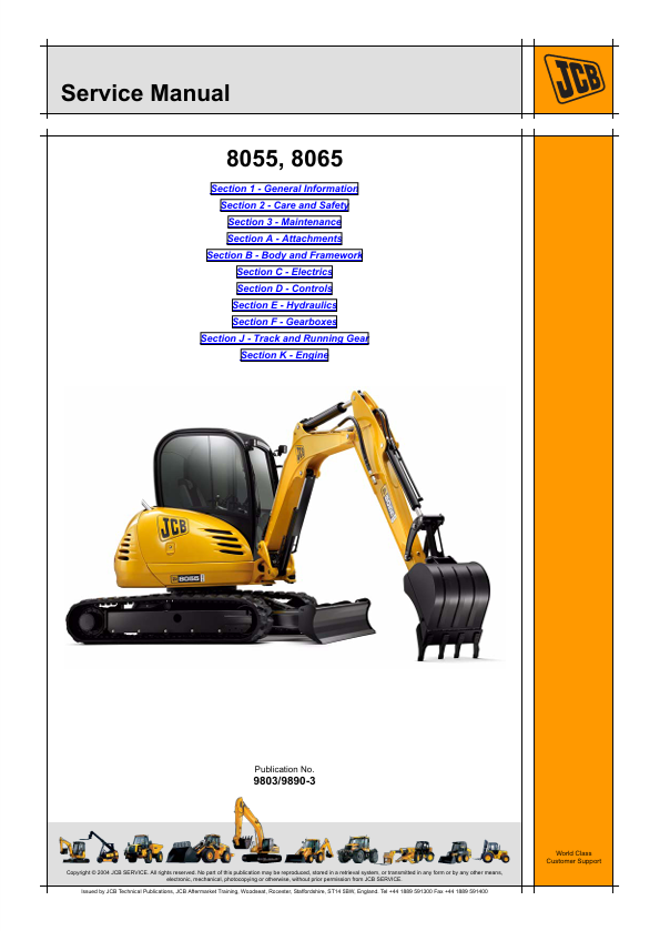 JCB 8055 & 8065 Excavator Workshop Service Manual PDF