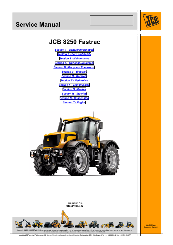 JCB 8250 Fastrac Service Manual PDF 