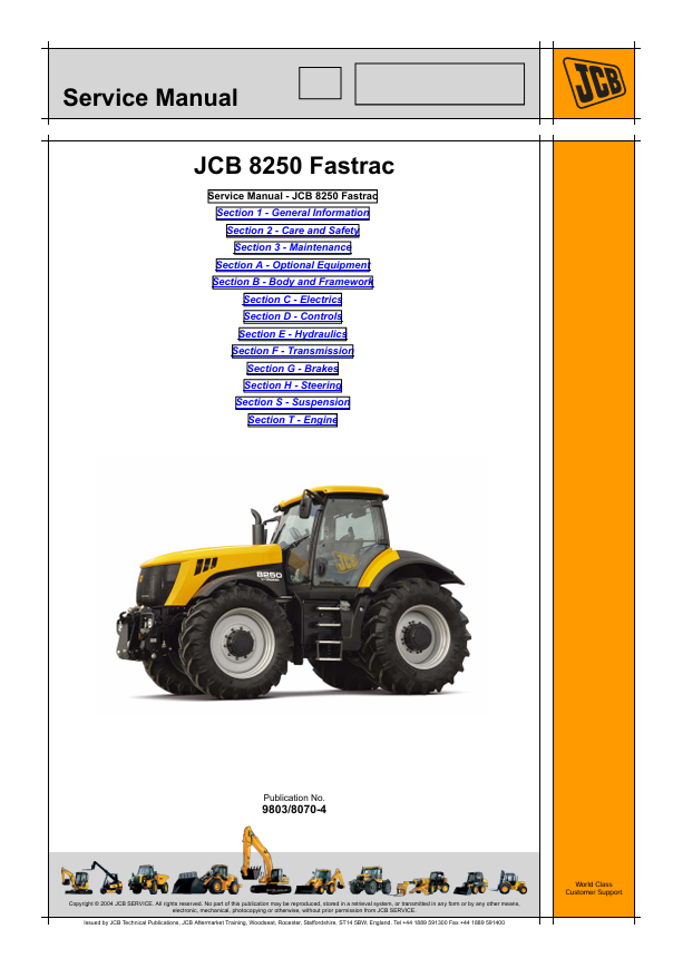JCB 8250 Fastrac Service Manual PDF Download