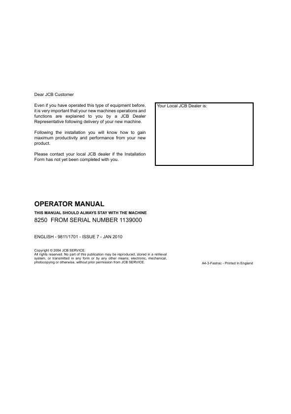 JCB 8250 Operator Manual PDF