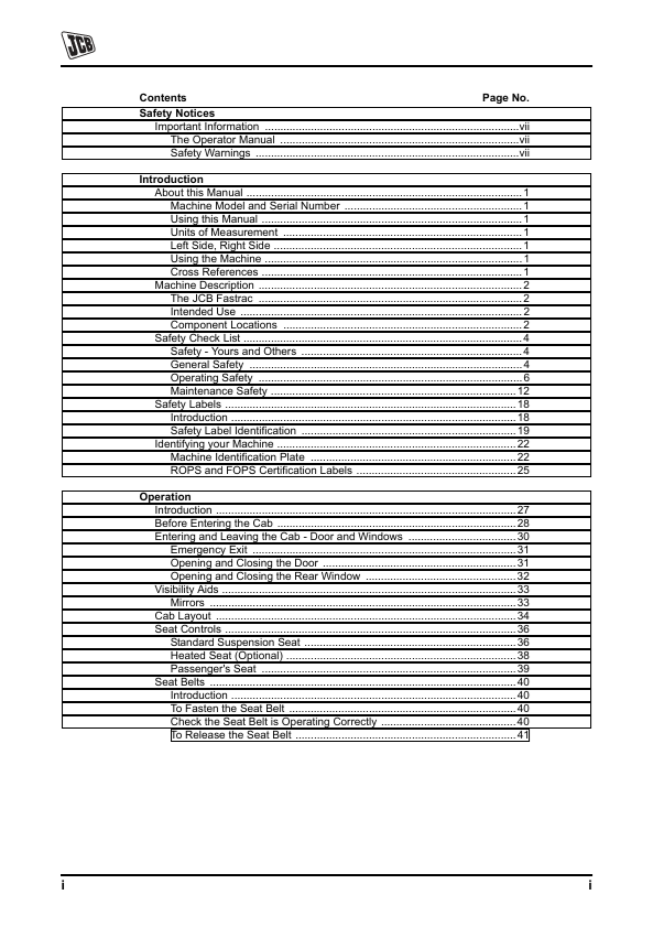 JCB 8250 Operator Manual PDF Download