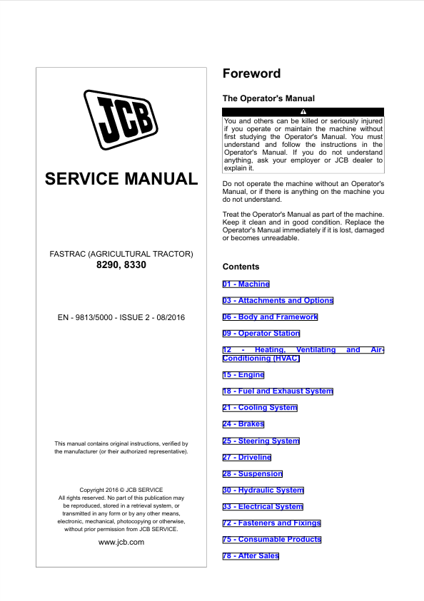 JCB 8290 8330 Fastrac Service Manual PDF | Repair Guide