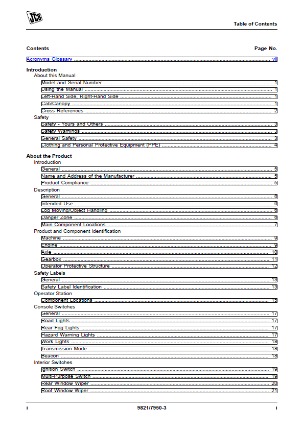JCB 926 930 940 950 PDF Operator & Maintenance Manual