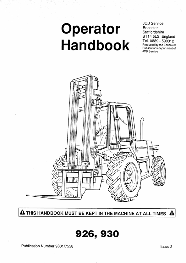 JCB 926, 930 Operator Handbook Manual PDF