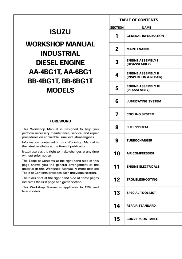JCB AA-4BG1T, AA-6BG1, BB-4BG1T, BB-6BG1T Workshop Manual PDF