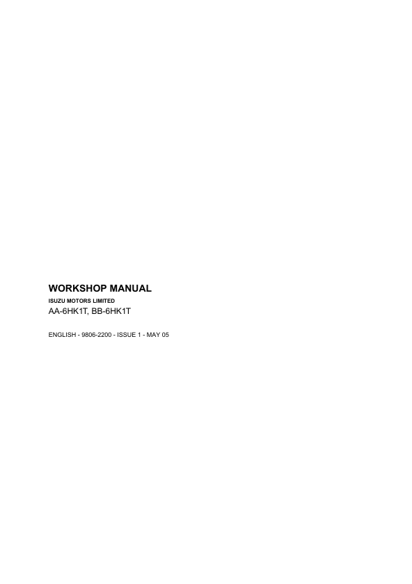 JCB AA-6HK1T BB-6HK1T Isuzu Engine Workshop Manual PDF