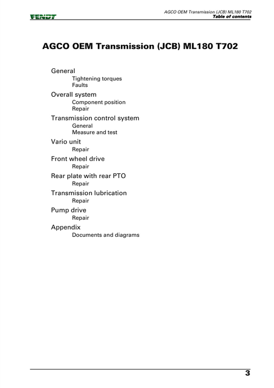 JCB AGCO ML180 T702 Transmission Repair and Service Manual