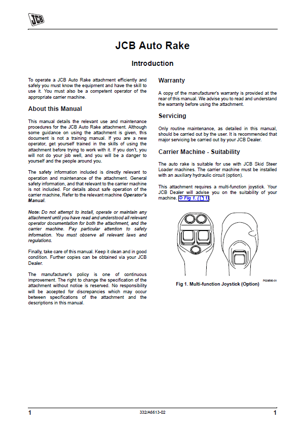 JCB Auto Rake Manual: Safety & Operating Instructions