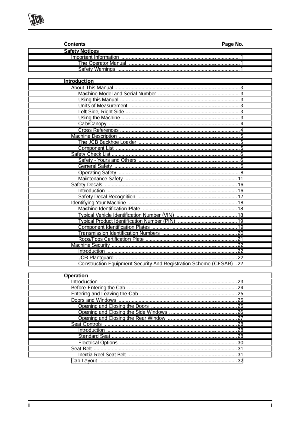 JCB Backhoe Loader 3CX 4CX Operator Manual PDF